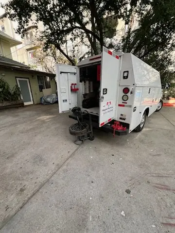 Magnet Plumbing service vehicle on-site for Water Heater Repair in Galleria
